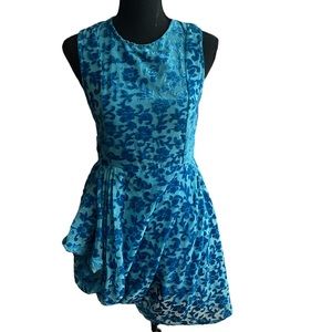 TOPSHOP Boutique asymmetrical teal velvet print dress in size 2